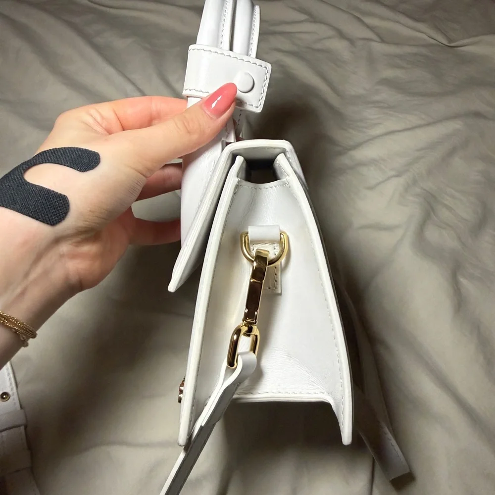 Jacquemus Mini Top-Handle Bag in White with Gold Logo - Picture 4 of 8